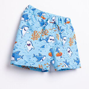 Erkek Bebek UV Koruma Şort Mayo Köpekbalığı Desen İpli Micro Kumaş