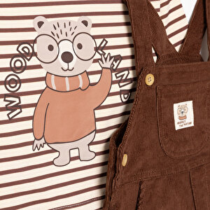 Erkek Bebek Woodland 2 Salopet-Tshirt Fitilli Kadife Dokuma Bisiklet Yaka Uzun Kol Reçme Paça
