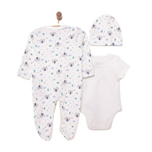 Erkek Bebek Yenidoğan Tulum Body Şapka %100 Pamuk Çıtçıtlı Bisiklet Yaka Uzun Kol Patikli Ekru Erkek Bebek Yenidoğan Tulum Body Şapka %100 Pamuk Çıtçıtlı Bisiklet Yaka Uzun Kol Patikli Ekru