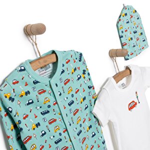 Erkek Tulum-Body-Şapka Erkek Bebek