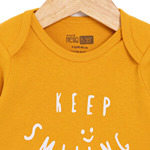 Erkek Bebek Body Ribana Çıtçıtlı Zıbın Uzun Kol Hardal