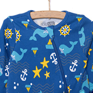 Erkek Uzun Kol Deniz Desenli Fermuarlı Patiksiz Tulum