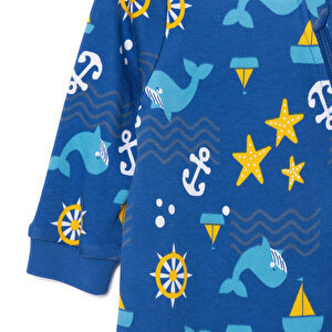 Erkek Uzun Kol Deniz Desenli Fermuarlı Patiksiz Tulum