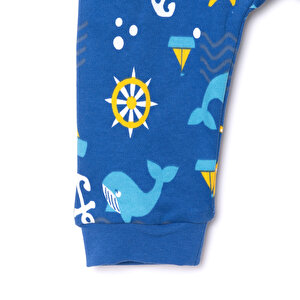 Erkek Uzun Kol Deniz Desenli Fermuarlı Patiksiz Tulum