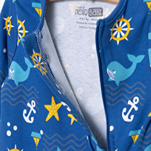 Erkek Uzun Kol Deniz Desenli Fermuarlı Patiksiz Tulum