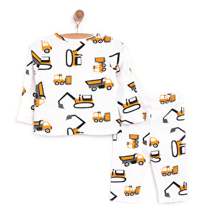 Erkek Bebek Pijama Takım Kaşkorse İş Makine Desen Bisiklet Yaka Uzun Kol Ekru Erkek Bebek Pijama Takım Kaşkorse İş Makine Desen Bisiklet Yaka Uzun Kol Ekru