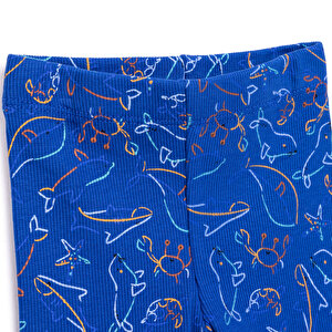 Erkek Bebek Pijama Takım İnterlok Hayvan Desen Bisiklet Yaka Uzun Yol Lacivert