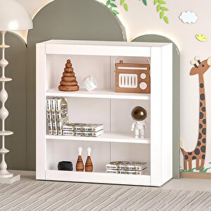 Ahşap Montessori Çocuk 3 Raflı Açık Kitaplık Beyaz