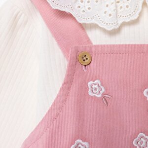 Kız Bebek Forest Flower Elbise Tshirt Kadife Uzun Kol