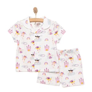Gömlek Yaka Peri Desenli Kısa Kol Pijama Takımı Gömlek Yaka Peri Desenli Kısa Kol Pijama Takımı