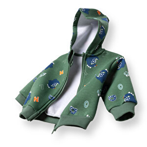 Erkek Bebek Kapüşonlu Hırka Fermuarlı Uzun Kol