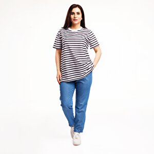 Hamile Tişört Süprem Çizgili Anne Giyim Bisiklet Yaka Kısa Kol Beyaz Hamile Tişört Süprem Çizgili Anne Giyim Bisiklet Yaka Kısa Kol Beyaz