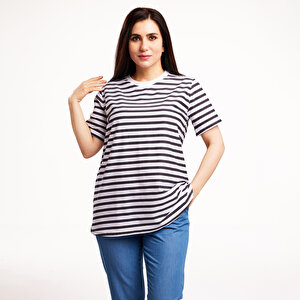 Hamile Tişört Süprem Çizgili Anne Giyim Bisiklet Yaka Kısa Kol Beyaz Hamile Tişört Süprem Çizgili Anne Giyim Bisiklet Yaka Kısa Kol Beyaz