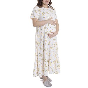 Baby Mom Hamile Elbise, Ekru Baskılı, S
