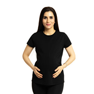 baby mom Hamile Kısa Kol Tshir, Siyah, S