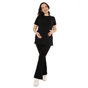 baby mom Hamile Kısa Kol Yırtm, Siyah, S