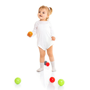 Unisex 5'li Uzun Kollu Body Ribana Kumaş Çıtçıtlı Zıbın Zarf Yaka Uzun Kollu Beyaz