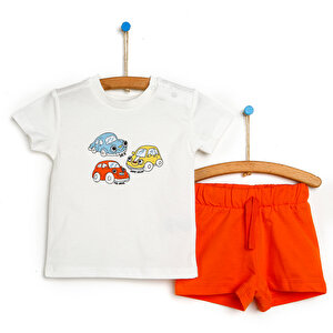 Basic Erkek Bebek Araba Baskılı Tshirt-Şort Erkek Bebek