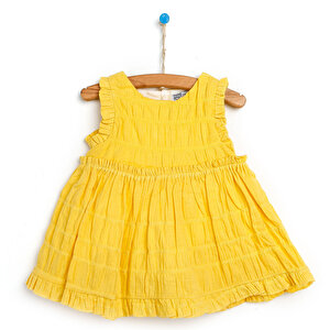 Basic Kız Bebek Arkası Düğme Detaylı Fırfırlı Elbise Kız Bebek