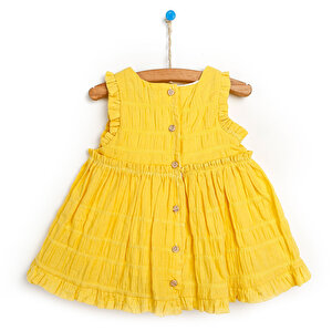 Basic Arkası Düğme Detaylı Fırfırlı Kız Bebek Elbise
