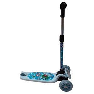 Isıklı Sevimli Stickerlı Scooter (Mavı)