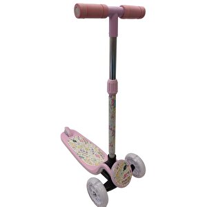 Isıklı Sevimli Stickerlı Scooter (Pembe)