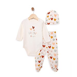 HelloBaby Kalp Baskılı, Ekru, Yenidoğan