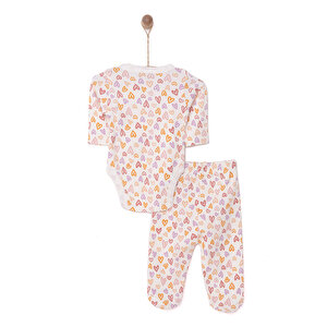 Kalp Baskılı Yenidoğan Zıbın Body-Patikli Alt Kız Bebek