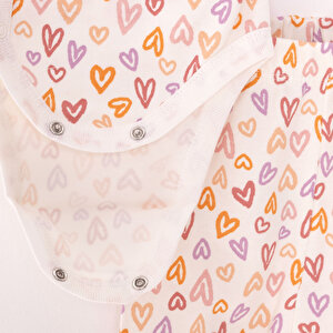 Kalp Baskılı Yenidoğan Zıbın Body-Patikli Alt Kız Bebek