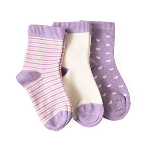 Kalp desenli 3lü Soket Çor, Lila, 0-6 Ay
