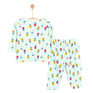 Kız Bebek Pijama Takım Kaşkorse Çiçek Desenli Bisiklet Yaka Uzun Kollu Mint Kız Bebek Pijama Takım Kaşkorse Çiçek Desenli Bisiklet Yaka Uzun Kollu Mint