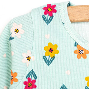 Kız Bebek Pijama Takım Kaşkorse Çiçek Desenli Bisiklet Yaka Uzun Kollu Mint Kız Bebek Pijama Takım Kaşkorse Çiçek Desenli Bisiklet Yaka Uzun Kollu Mint