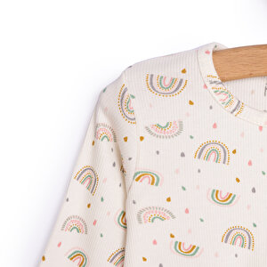 Kız Bebek Pijama Takım Kaşkorse Gökkuşağı Bisiklet Yaka Uzun Kol Ekru Kız Bebek Pijama Takım Kaşkorse Gökkuşağı Bisiklet Yaka Uzun Kol Ekru