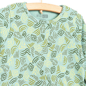 Erkek Bebek Pijama Takım Kaşkorse Karışık Desenli Bisiklet Yaka Uzun Kol Koyu Yeşil