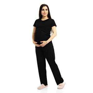 baby mom Kaşkorse Pijama Takım, Siyah, S