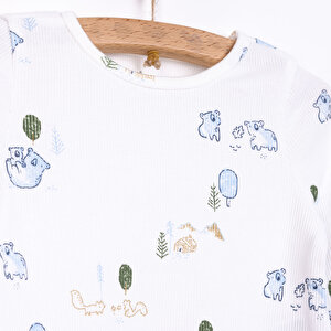 Erkek Bebek Pijama Takım Kaşkorse Koola Desen Bisiklet Yaka Uzun Kol Ekru