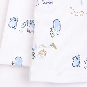 Erkek Bebek Pijama Takım Kaşkorse Koola Desen Bisiklet Yaka Uzun Kol Ekru