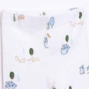 Erkek Bebek Pijama Takım Kaşkorse Koola Desen Bisiklet Yaka Uzun Kol Ekru