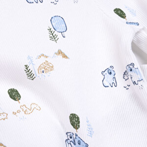 Erkek Bebek Pijama Takım Kaşkorse Koola Desen Bisiklet Yaka Uzun Kol Ekru