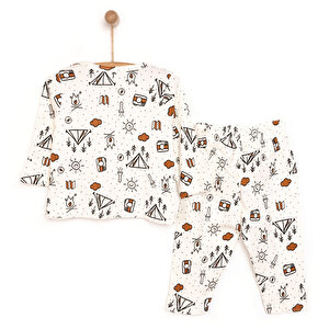 Erkek Bebek Pijama Takım Kaşkorse Kamp Desenli Bisiklet Yaka Uzun Kol Ekru Erkek Bebek Pijama Takım Kaşkorse Kamp Desenli Bisiklet Yaka Uzun Kol Ekru