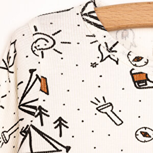 Erkek Bebek Pijama Takım Kaşkorse Kamp Desenli Bisiklet Yaka Uzun Kol Ekru Erkek Bebek Pijama Takım Kaşkorse Kamp Desenli Bisiklet Yaka Uzun Kol Ekru