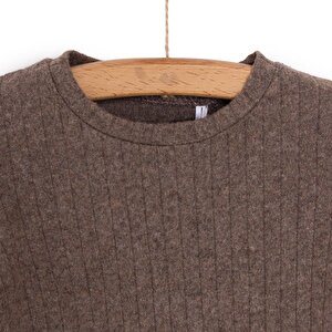 KIZ Bebek Pijama Takım Kaşkorse Bisiklet Yaka Uzun Kol Kahverengi