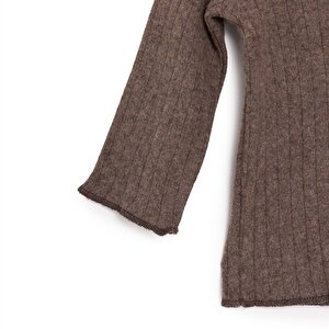 KIZ Bebek Pijama Takım Kaşkorse Bisiklet Yaka Uzun Kol Kahverengi