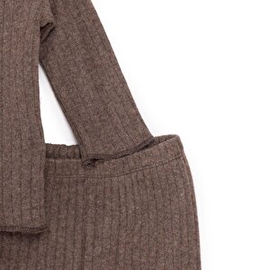 KIZ Bebek Pijama Takım Kaşkorse Bisiklet Yaka Uzun Kol Kahverengi