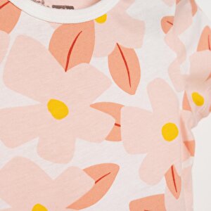 Kısa Kol Büyük Çiçek Desenli Bisiklet Yaka Pijama Takımı Kısa Kol Büyük Çiçek Desenli Bisiklet Yaka Pijama Takımı