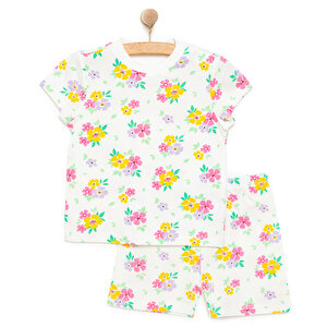 Kısa Kol Çiçek Desenli Bisiklet Yaka Pijama Takımı Kız Bebek Kısa Kol Çiçek Desenli Bisiklet Yaka Pijama Takımı Kız Bebek