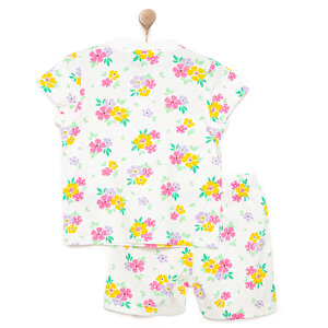 Kısa Kol Çiçek Desenli Bisiklet Yaka Pijama Takımı Kız Bebek Kısa Kol Çiçek Desenli Bisiklet Yaka Pijama Takımı Kız Bebek