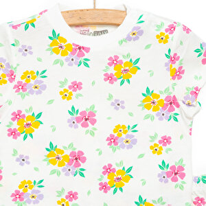Kısa Kol Çiçek Desenli Bisiklet Yaka Pijama Takımı Kız Bebek Kısa Kol Çiçek Desenli Bisiklet Yaka Pijama Takımı Kız Bebek