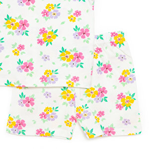Kısa Kol Çiçek Desenli Bisiklet Yaka Pijama Takımı Kız Bebek Kısa Kol Çiçek Desenli Bisiklet Yaka Pijama Takımı Kız Bebek