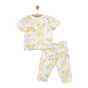 Kısa Kol Gökkuşağı Desenli Bisiklet Yaka Pijama Takımı